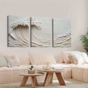 3pcs Minimalist Cream White Abstract Wave Canvas Art