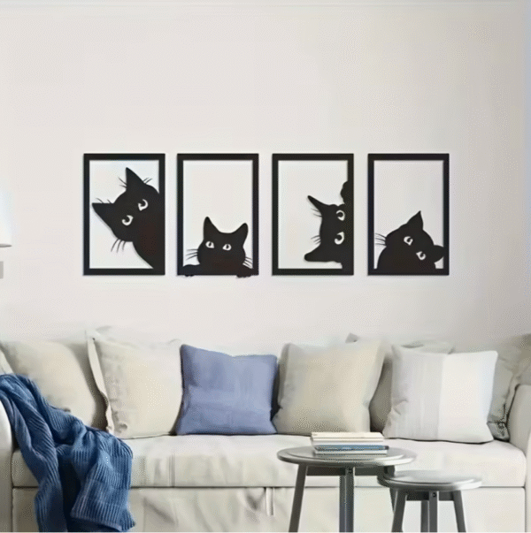 4 pcs Geometric Cat Silhouette Wall Art Set
