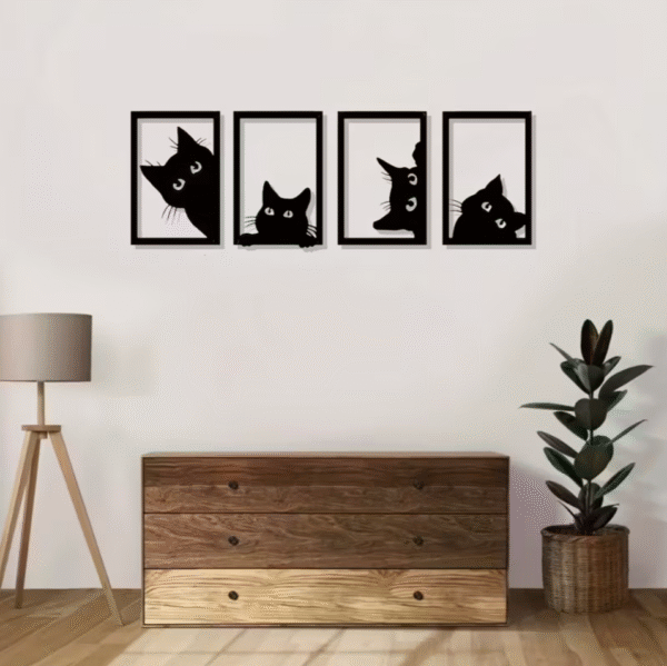 4 pcs Geometric Cat Silhouette Wall Art Set