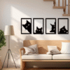 4 pcs Geometric Cat Silhouette Wall Art Set