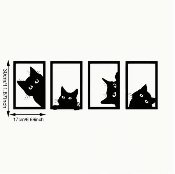4 pcs Geometric Cat Silhouette Wall Art Set