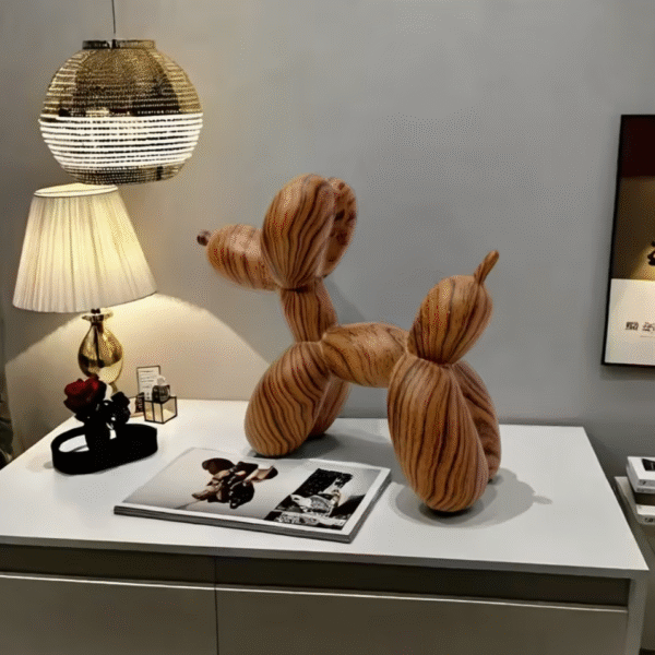 Minimalist Wood Grain Balloon Dog Resin Sculpture