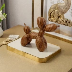 Minimalist Wood Grain Balloon Dog Resin Sculpture
