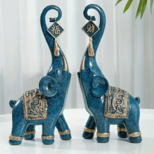 Abstract Blue Elephant Statue set