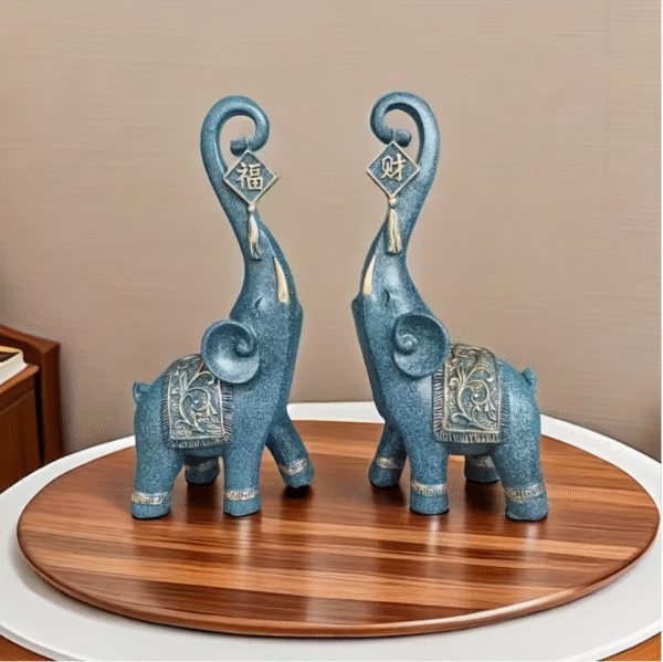 Abstract Blue Elephant Statue set