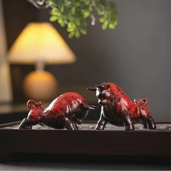Red Ceramic Ox Figurines set