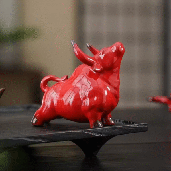Single Red Ceramic Bull Figurine