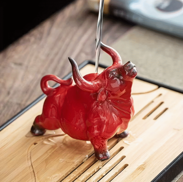 Single Red Ceramic Bull Figurine
