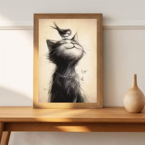 Unframed Charming Bird and Cat Canvas Art Print