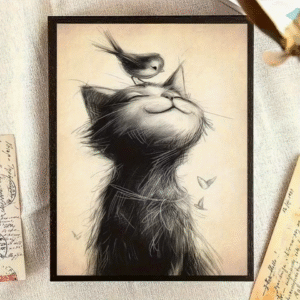 Unframed Charming Bird and Cat Canvas Art Print