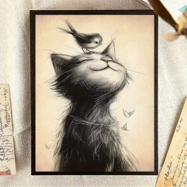 Unframed Charming Bird and Cat Canvas Art Print